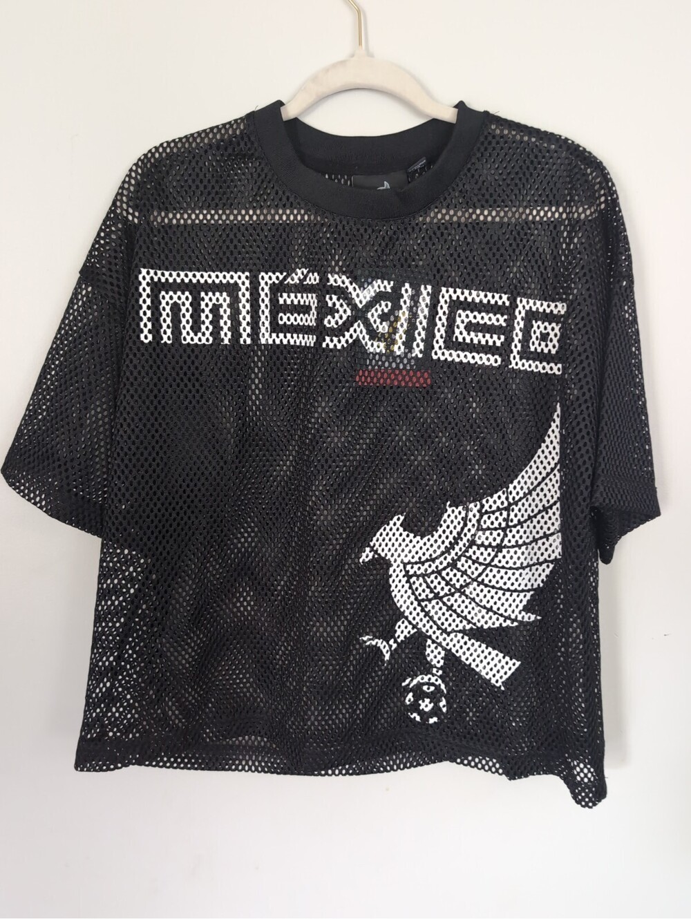 Mexico Soccer Officially Licensed Black Mesh Shirt Top Size L women crop top